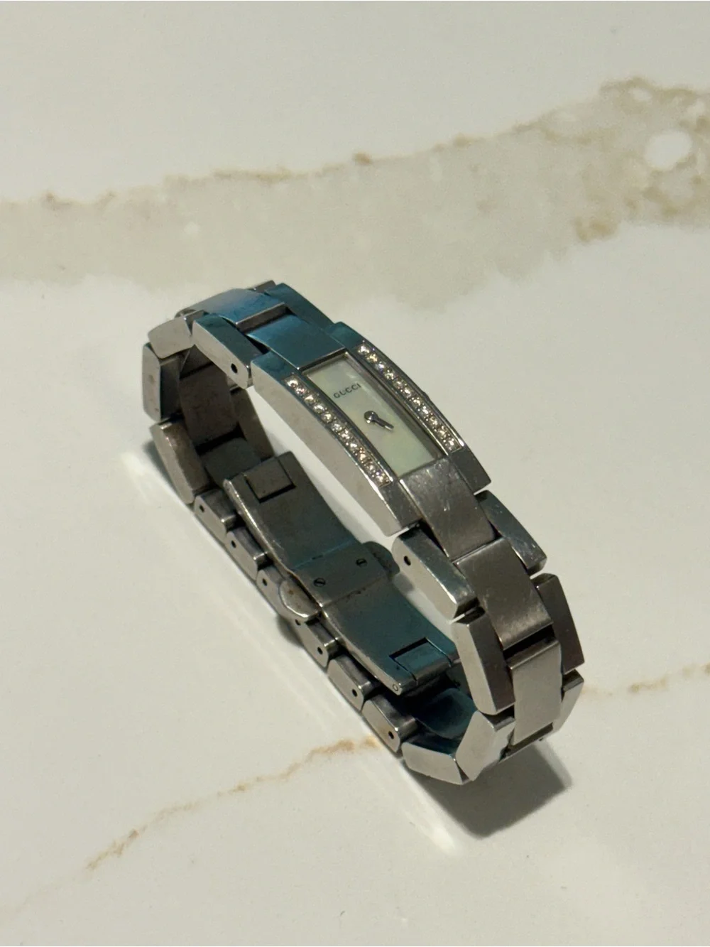 Gucci Vintage Silver Tone Women’s Bracelet Watch with Crystal Accents